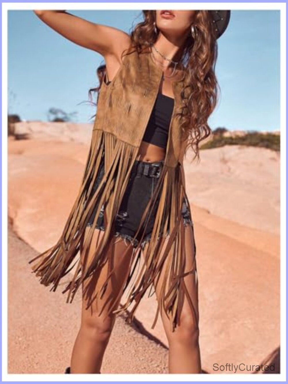 Tassel Sleeveless Vest 70s Western Fringe Suede Jacket Hippie Clothes - Picture 6 of 7